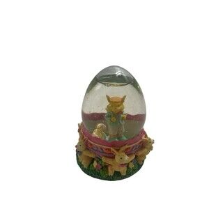Vintage Bunny Snowglobe Figurine Easter Family Rabbit Egg 4” RARE